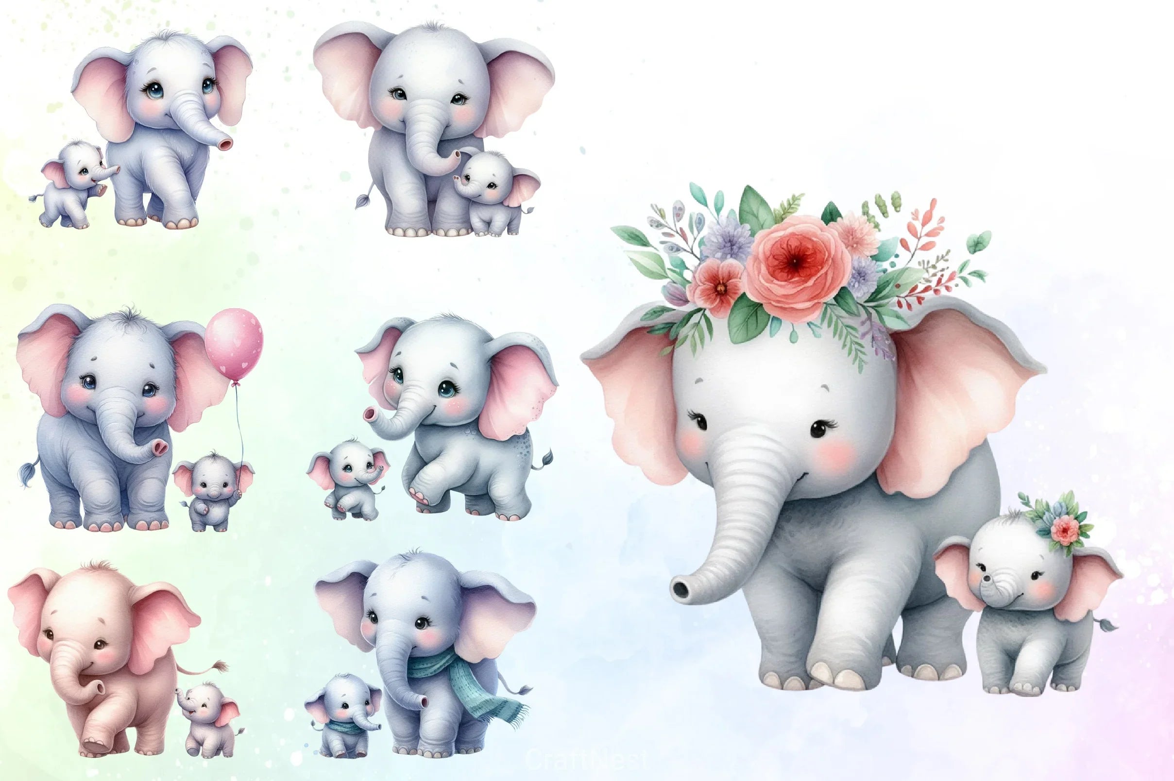 Mother's Day Elephants Clipart Bundle - CraftNest - Digital Crafting and Art