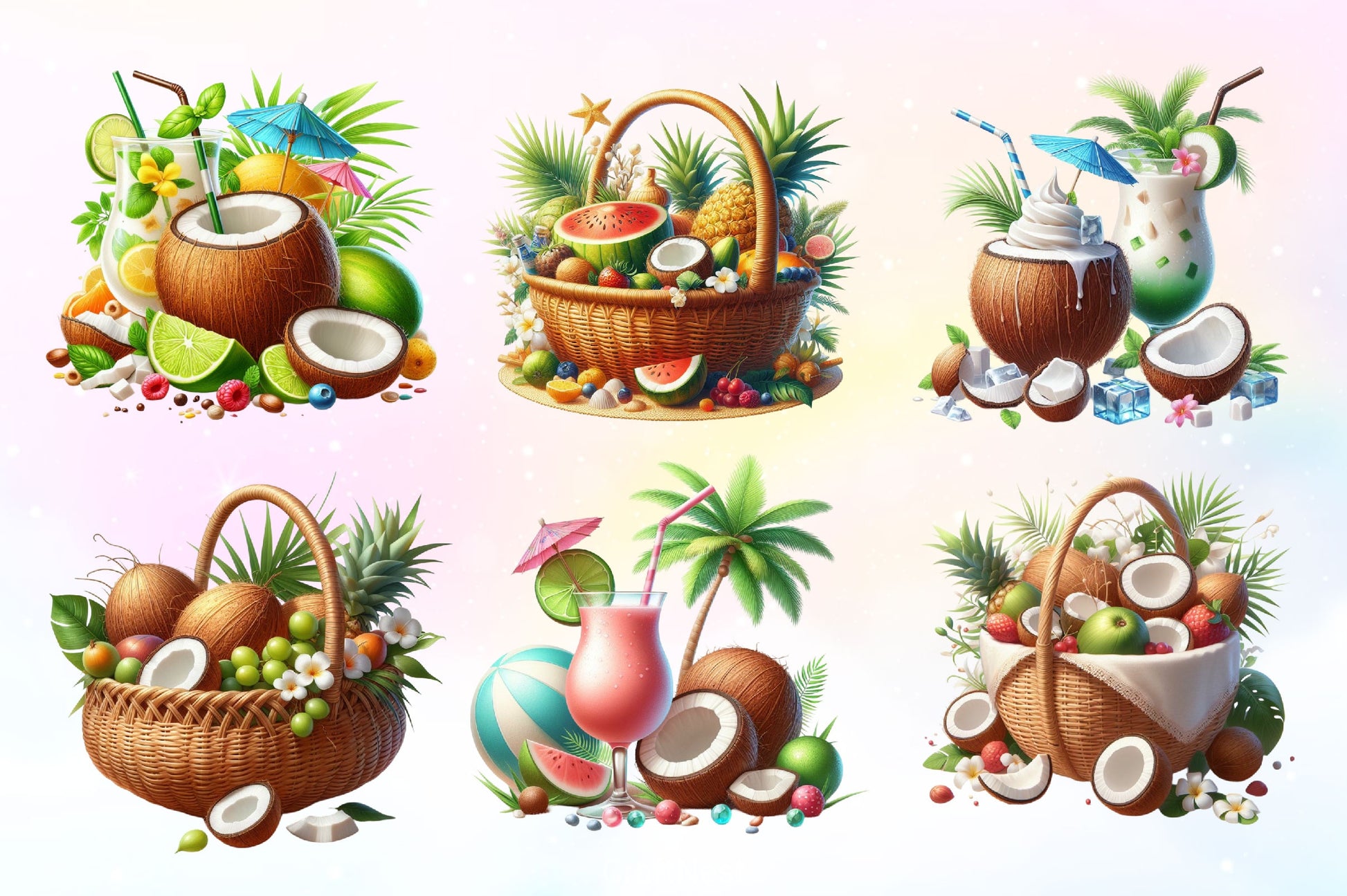 Summer Coconut Clipart Bundle 3 - CraftNest - Digital Crafting and Art