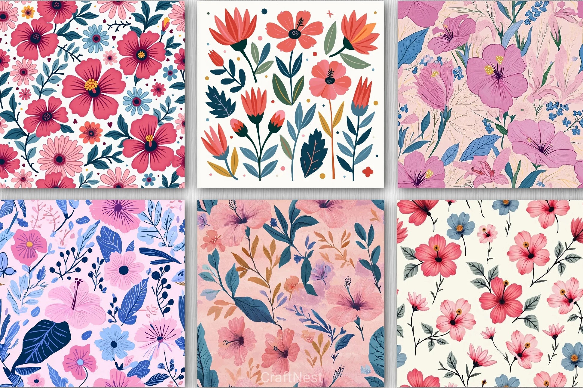 Flower Pattern Floral Paper Clipart Bundle - CraftNest - Digital Crafting and Art