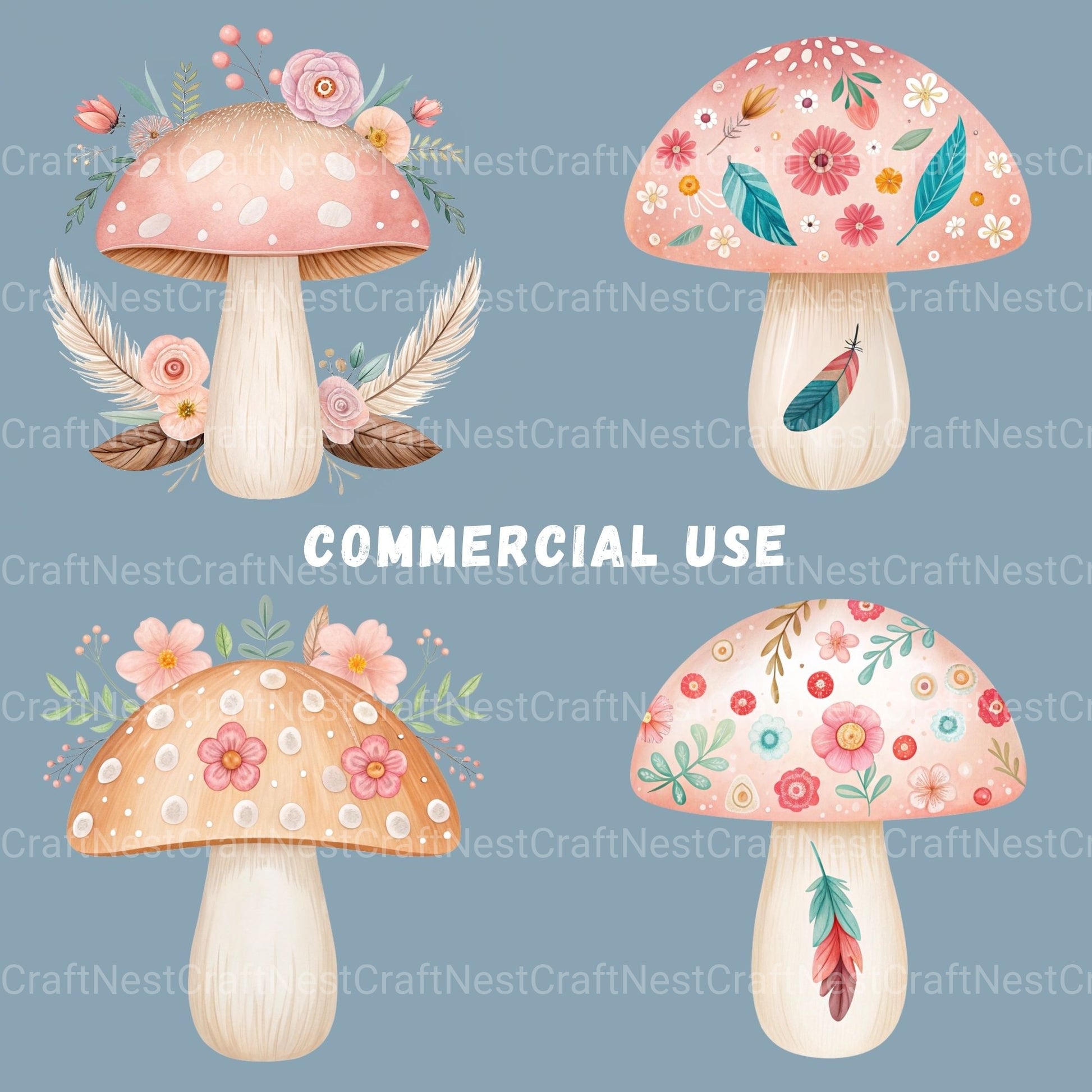 Boho Mushrooms Clipart Bundle - CraftNest - Digital Crafting and Art