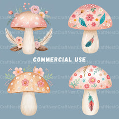 Boho Mushrooms Clipart Bundle - CraftNest - Digital Crafting and Art