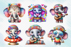 Hippie Cute Elephant Clipart Bundle - CraftNest - Digital Crafting and Art