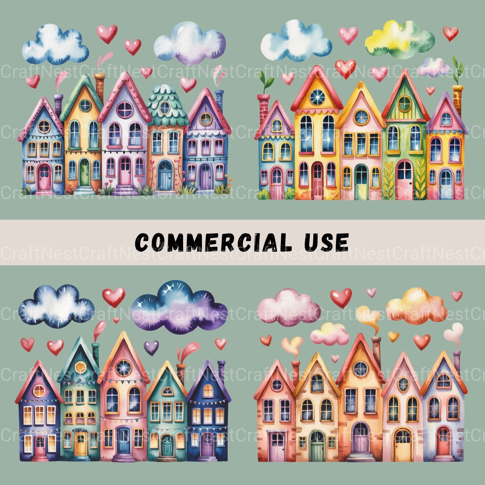 Row Houses 1 Clipart Bundle - CraftNest - Digital Crafting and Art