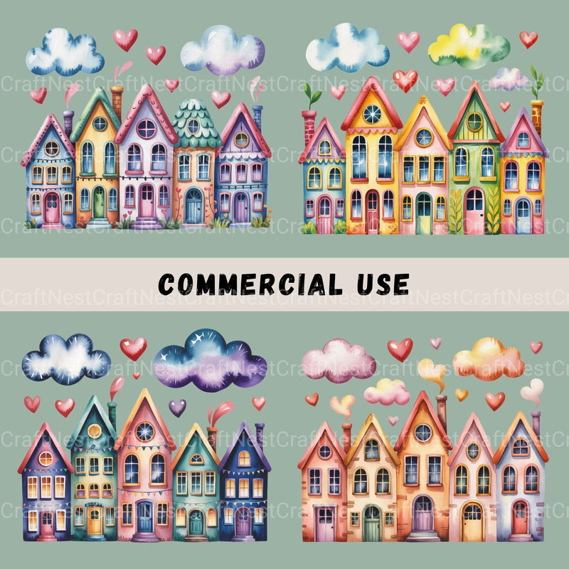 Row Houses 1 Clipart Bundle - CraftNest - Digital Crafting and Art