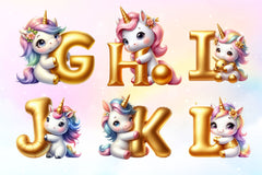 Cute Unicorn Gold Alphabet Clipart Bundle - CraftNest - Digital Crafting and Art