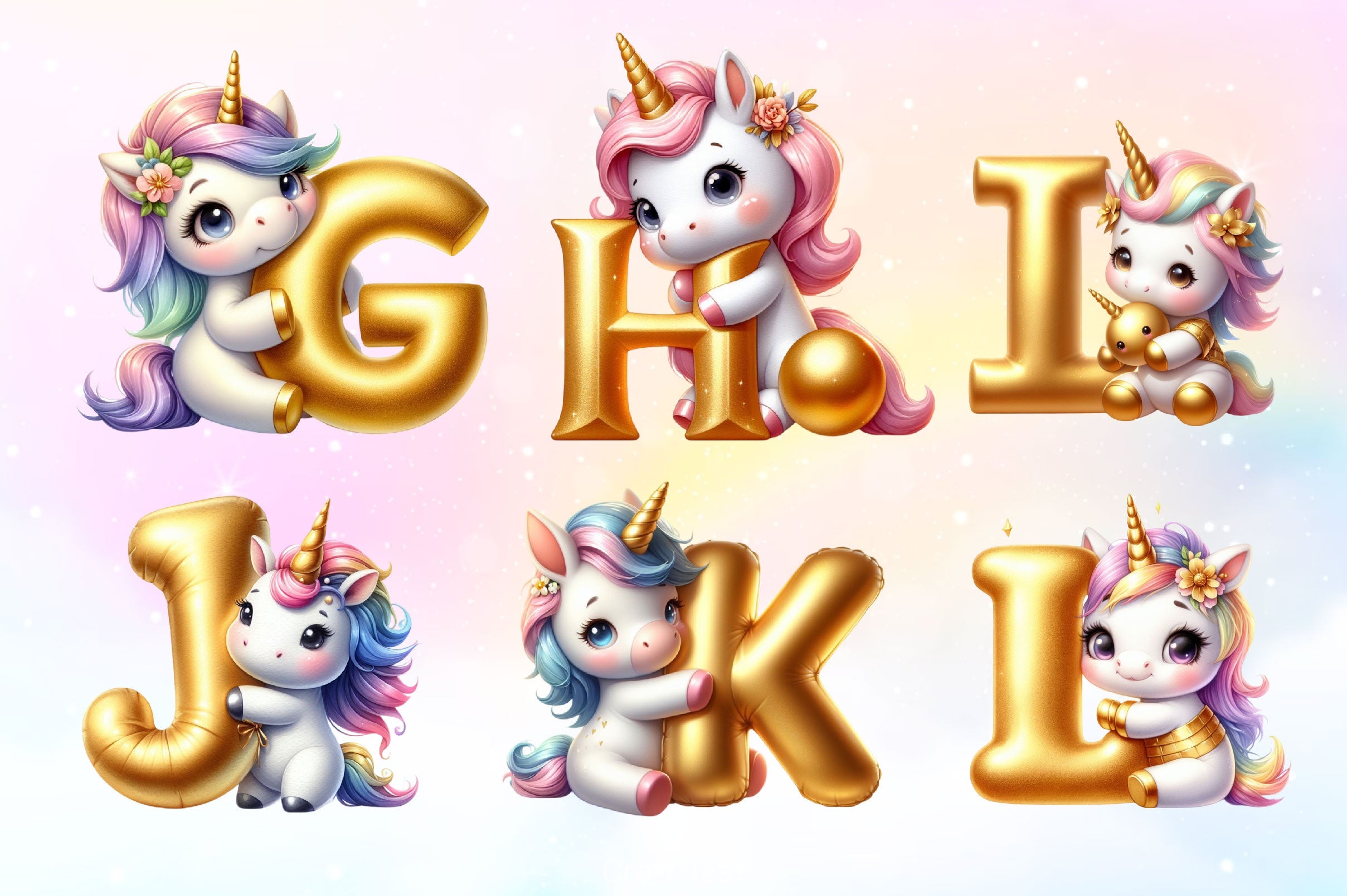 Cute Unicorn Gold Alphabet Clipart Bundle - CraftNest - Digital Crafting and Art