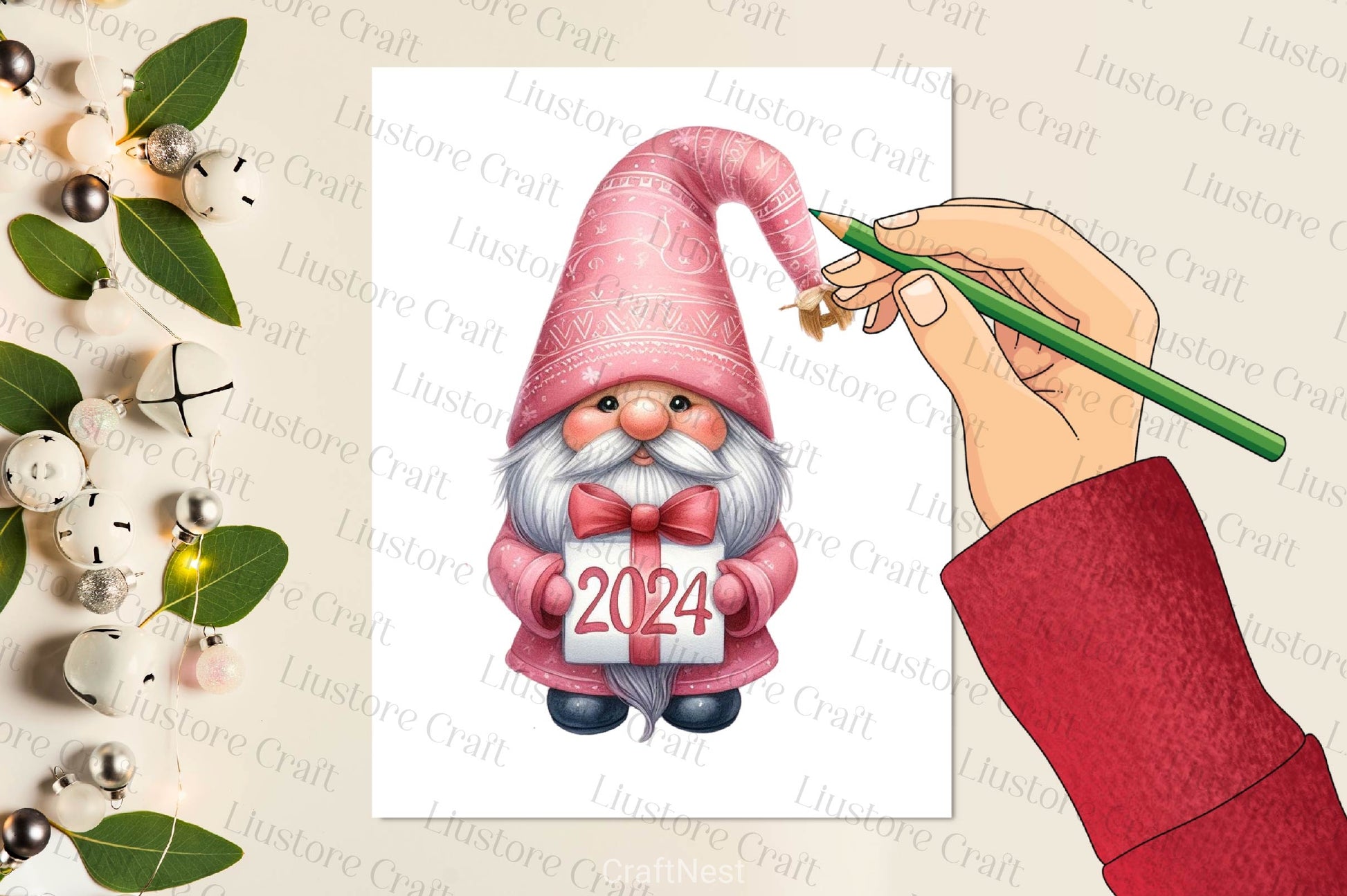 Pink New Year Gnome Clipart Bundle - CraftNest - Digital Crafting and Art