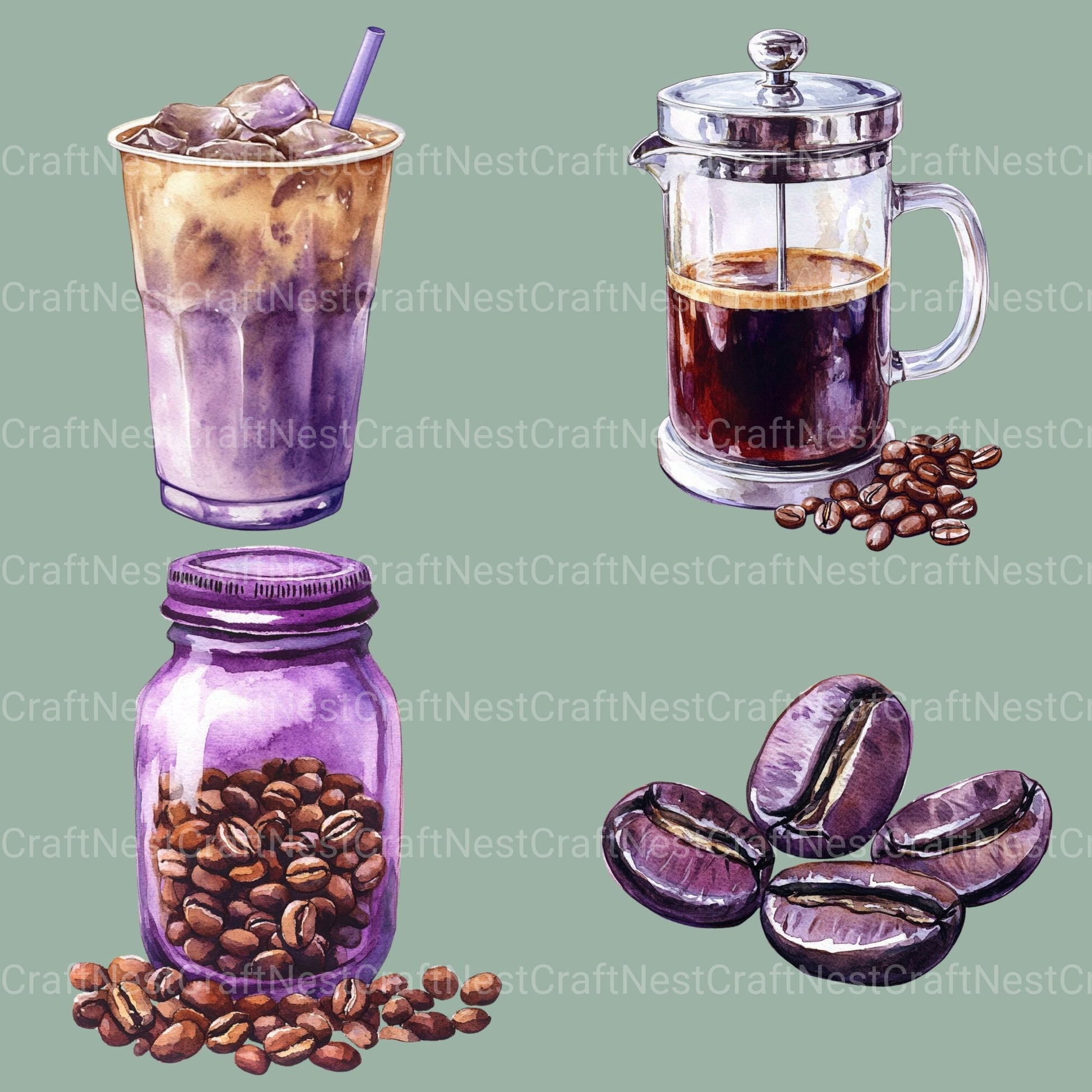 Coffee Purple Clipart Bundle - CraftNest - Digital Crafting and Art