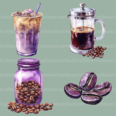 Coffee Purple Clipart Bundle - CraftNest - Digital Crafting and Art