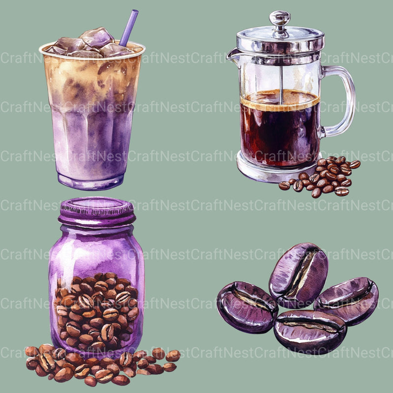 Coffee Purple Clipart Bundle - CraftNest - Digital Crafting and Art