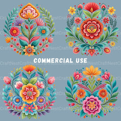 Mexican Embroidery Flowers Clipart Bundle - CraftNest - Digital Crafting and Art