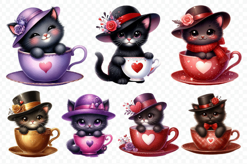 Valentine Teacup Kitten Clipart Bundle - CraftNest - Digital Crafting and Art