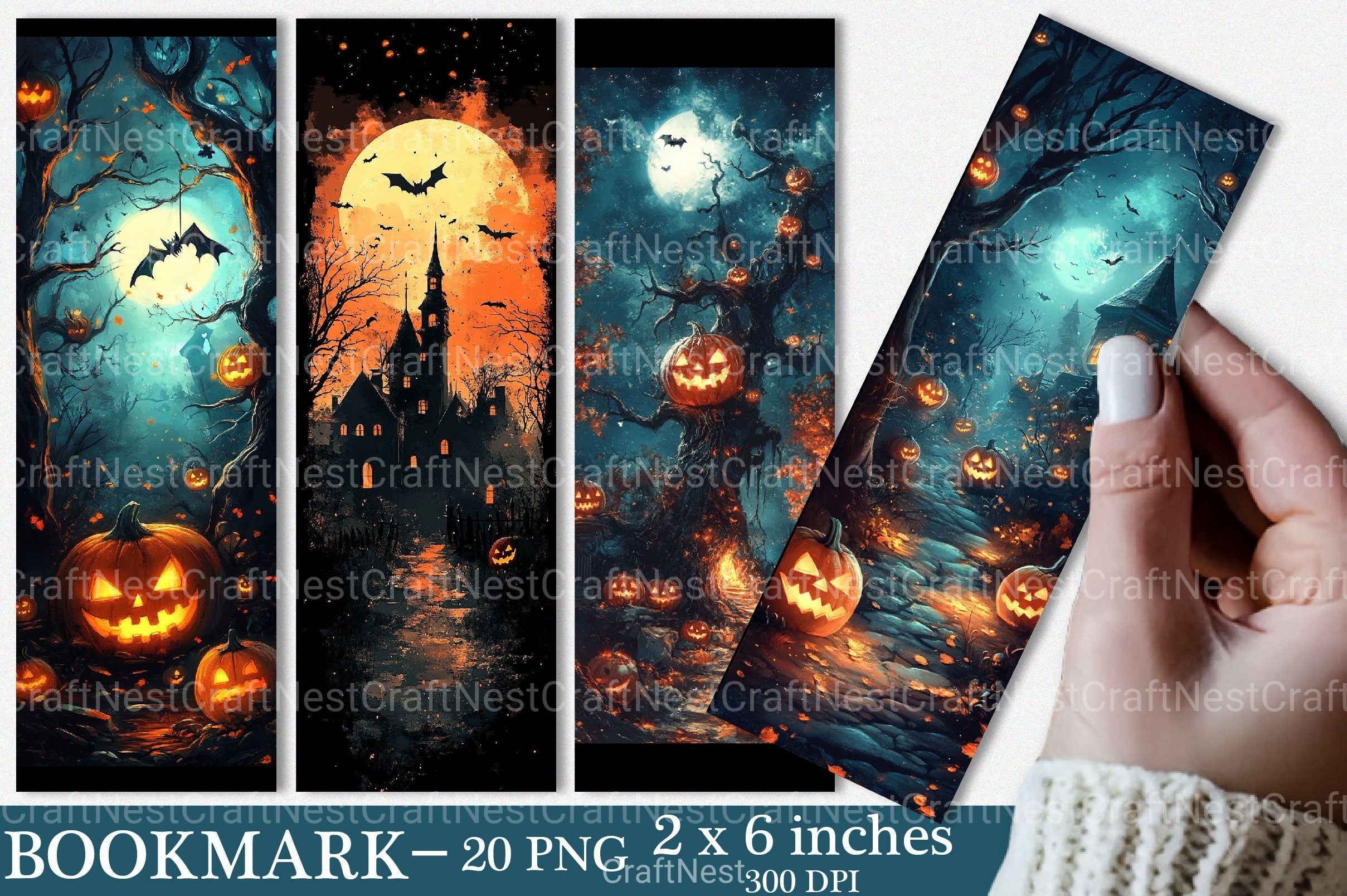 Spooky Halloween Digital Bookmarks Set Book Lovers Junk Journal - CraftNest - Digital Crafting and Art