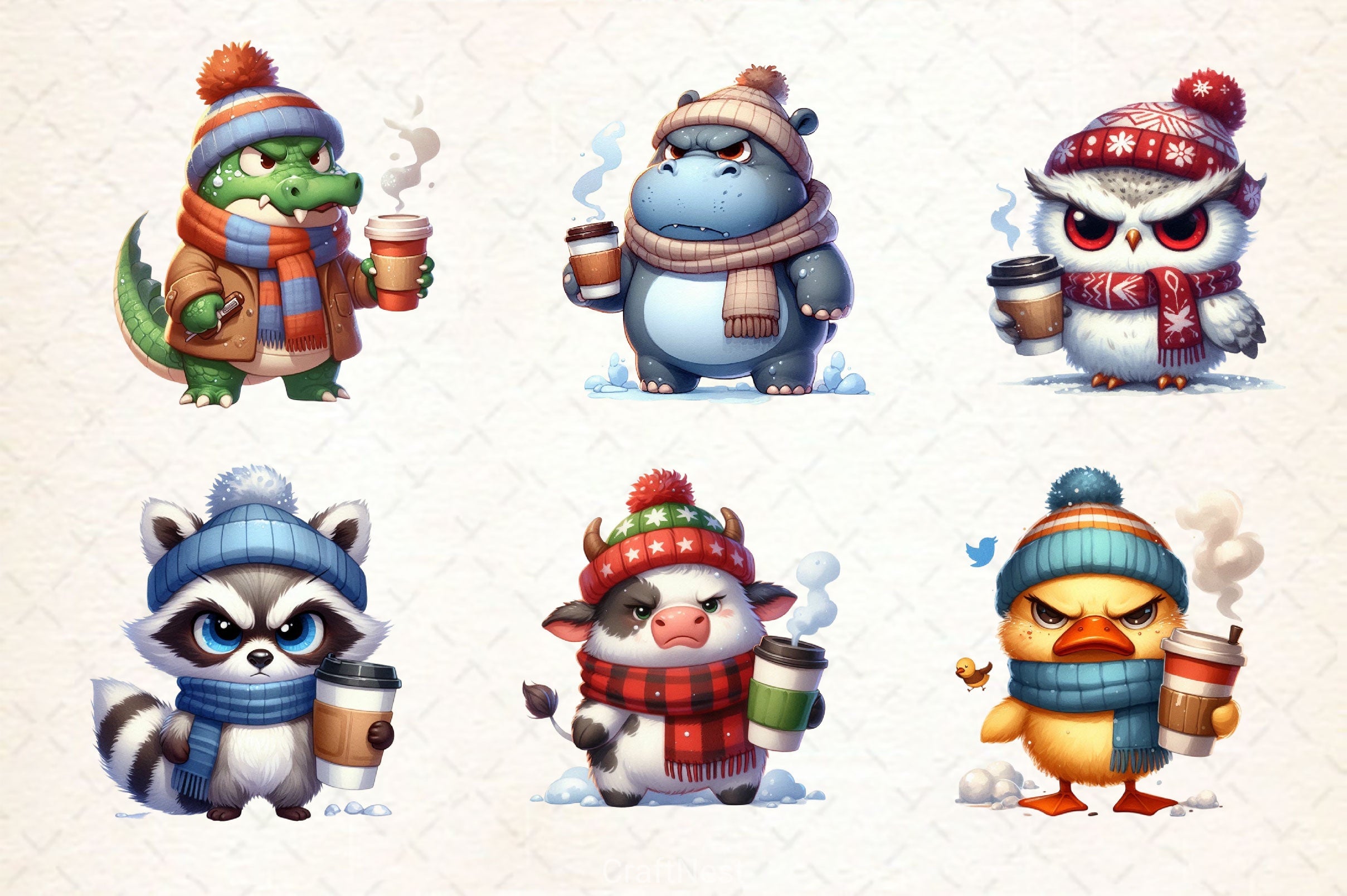 Winter Grumpy Animal Coffee Clipart Bundle 2 - CraftNest - Digital Crafting and Art