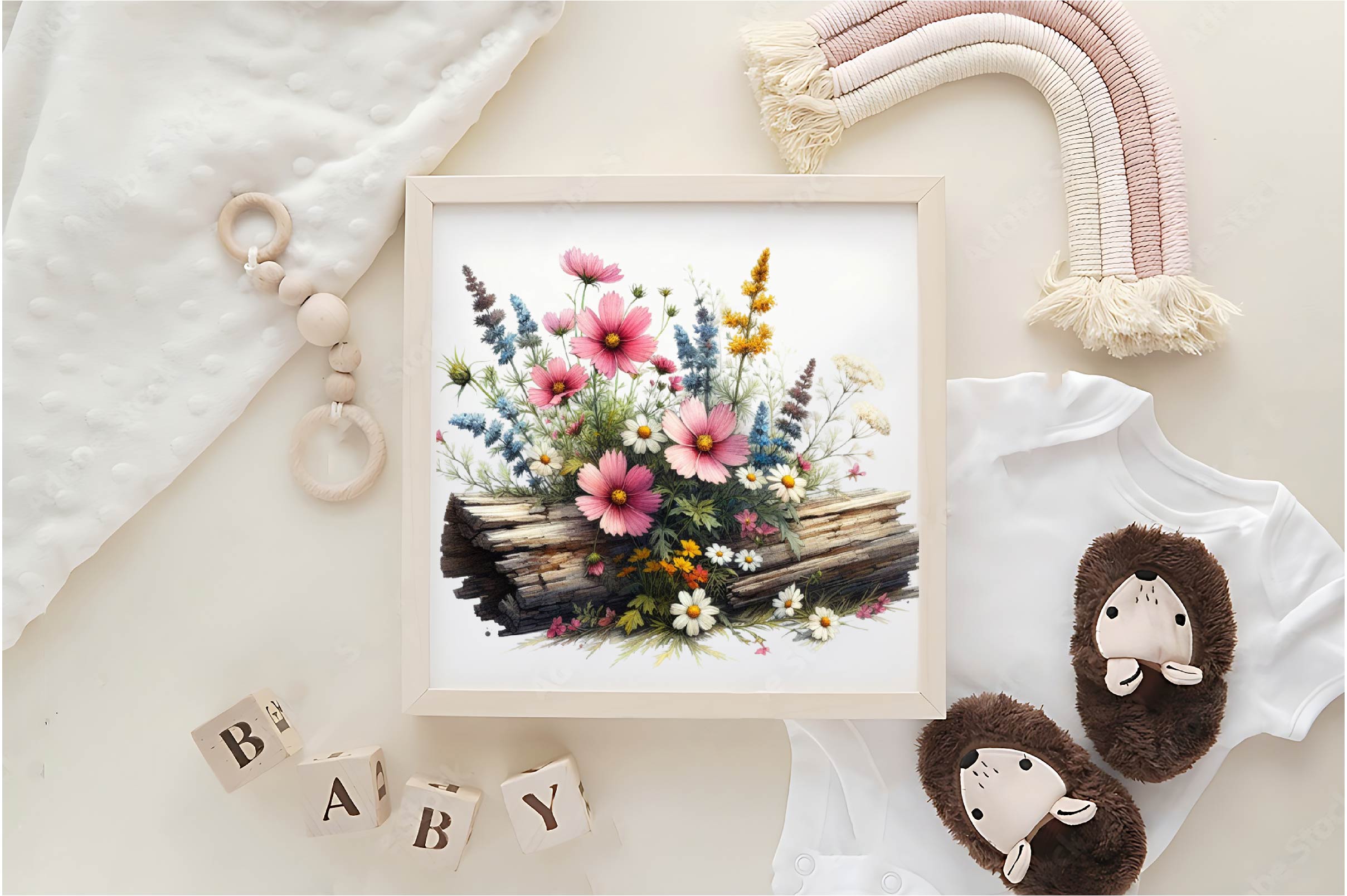 Wildflowers On Log Clipart Bundle - CraftNest - Digital Crafting and Art