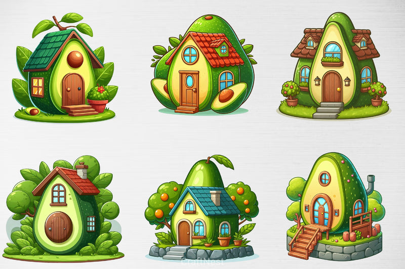 Kawaii Avocado House Clipart Bundle - CraftNest - Digital Crafting and Art