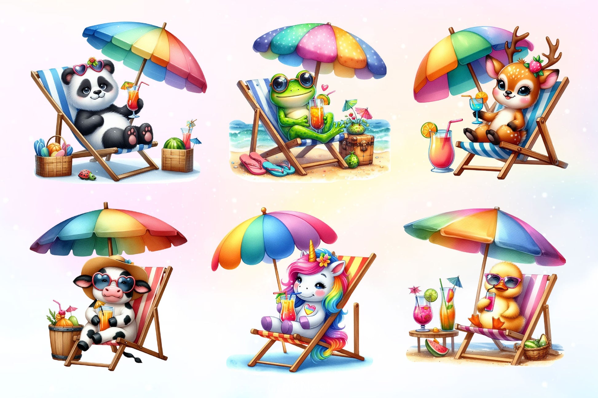 Summer Animals Relaxing On Beach Clipart Bundle 3 - CraftNest - Digital Crafting and Art