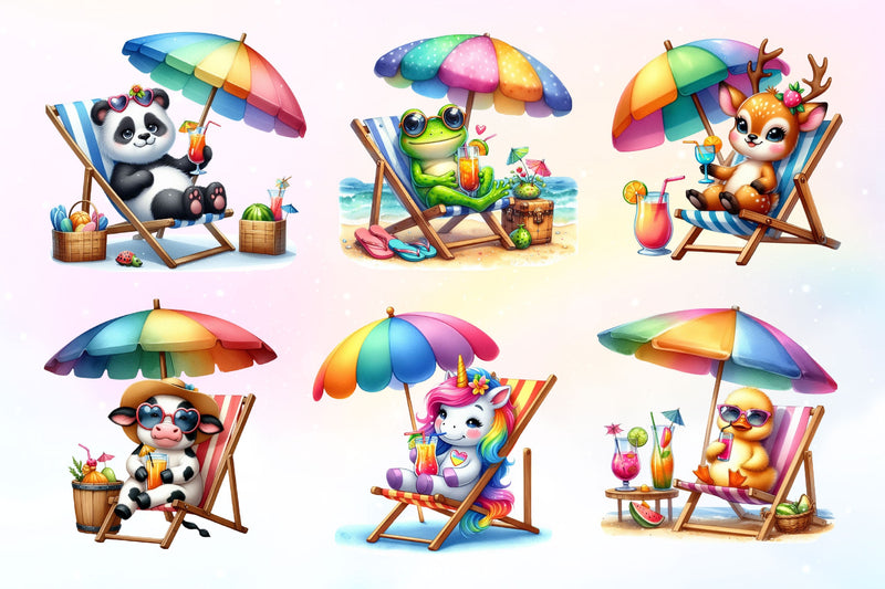 Summer Animals Relaxing On Beach Clipart Bundle 3 - CraftNest - Digital Crafting and Art