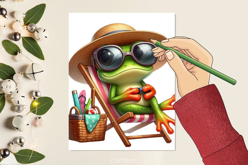 Cute Frog Beach Clipart Bundle - CraftNest - Digital Crafting and Art