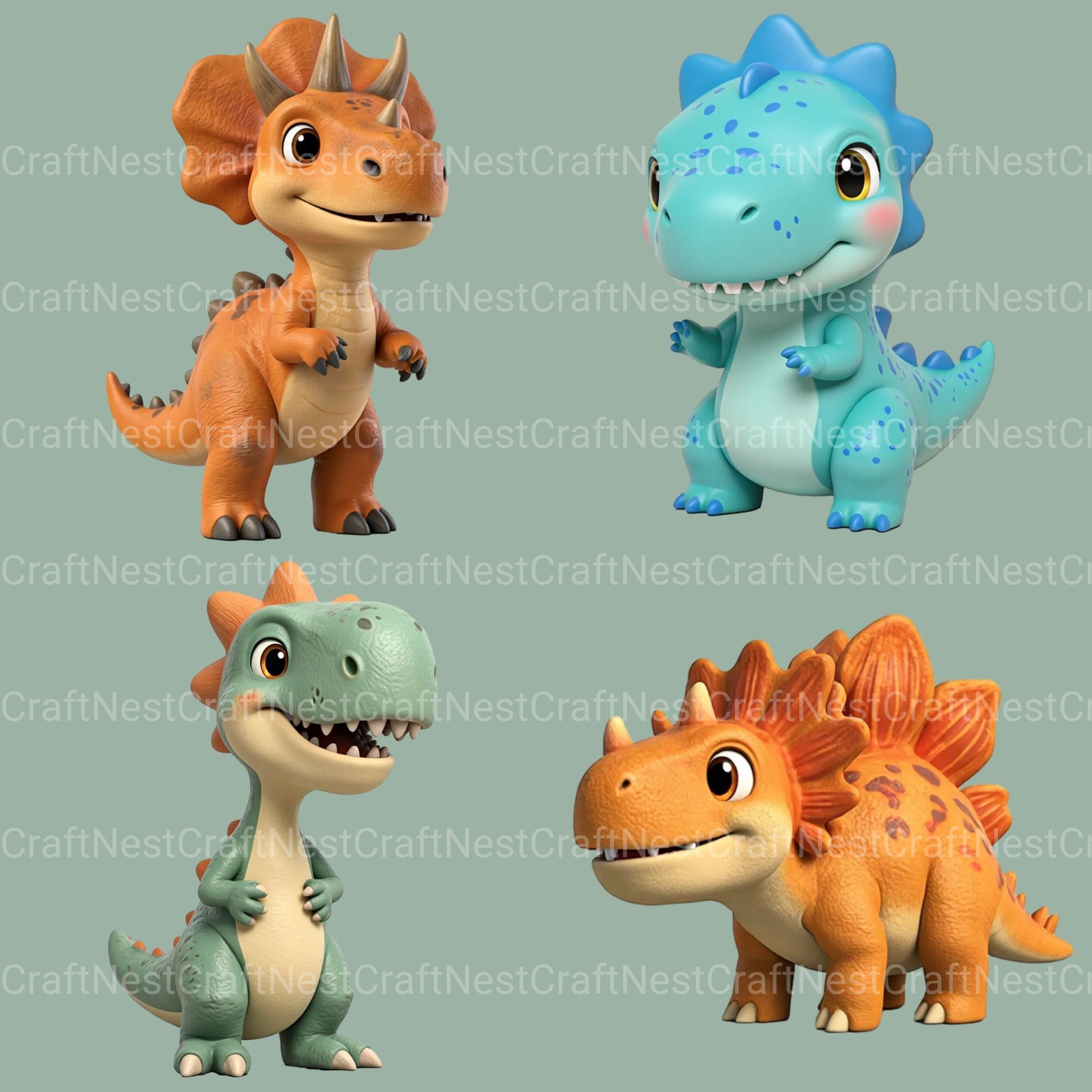 3D Baby Dinos Clipart Bundle - CraftNest - Digital Crafting and Art