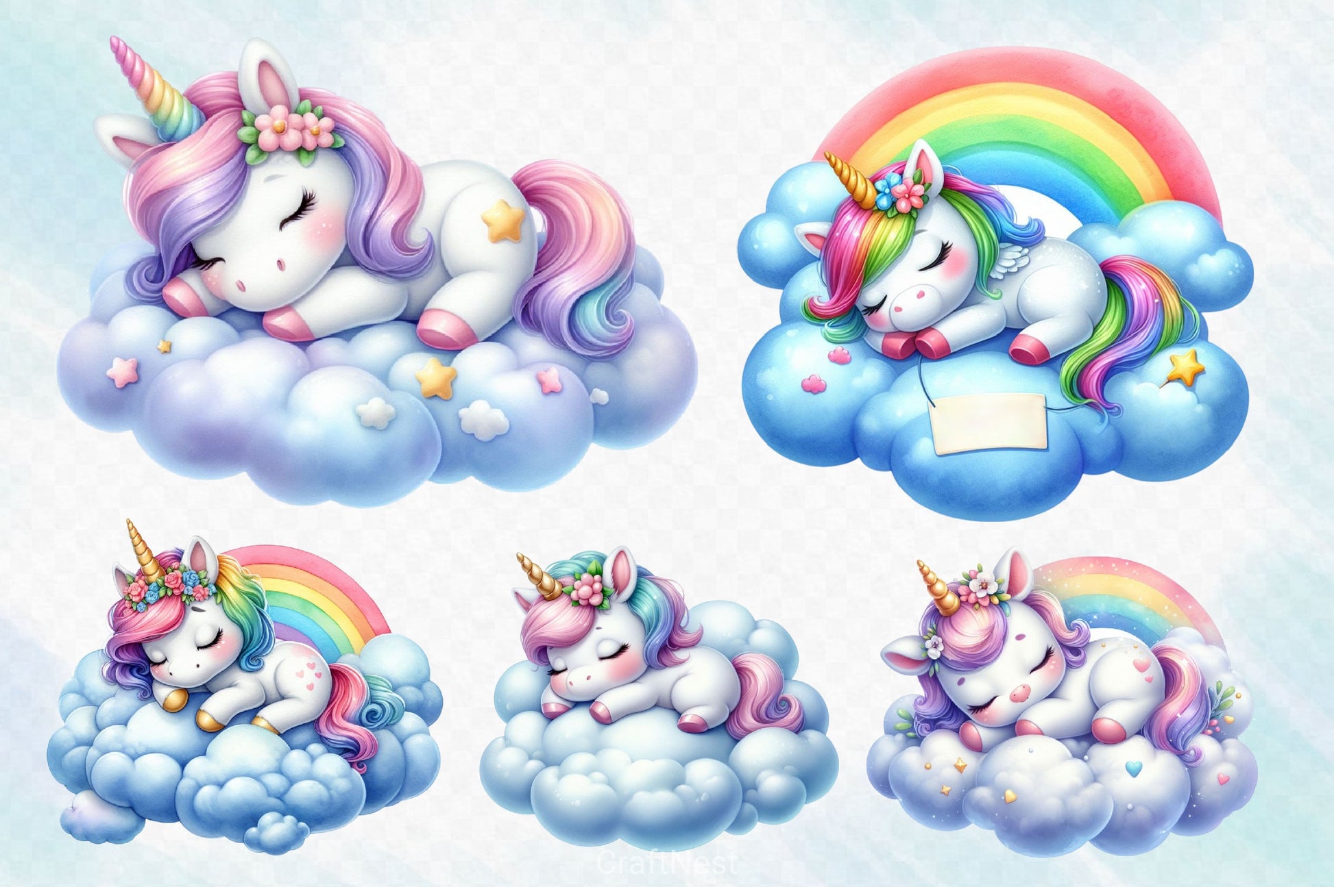 Sleeping Baby Unicorn Clipart Bundle 2 - CraftNest - Digital Crafting and Art