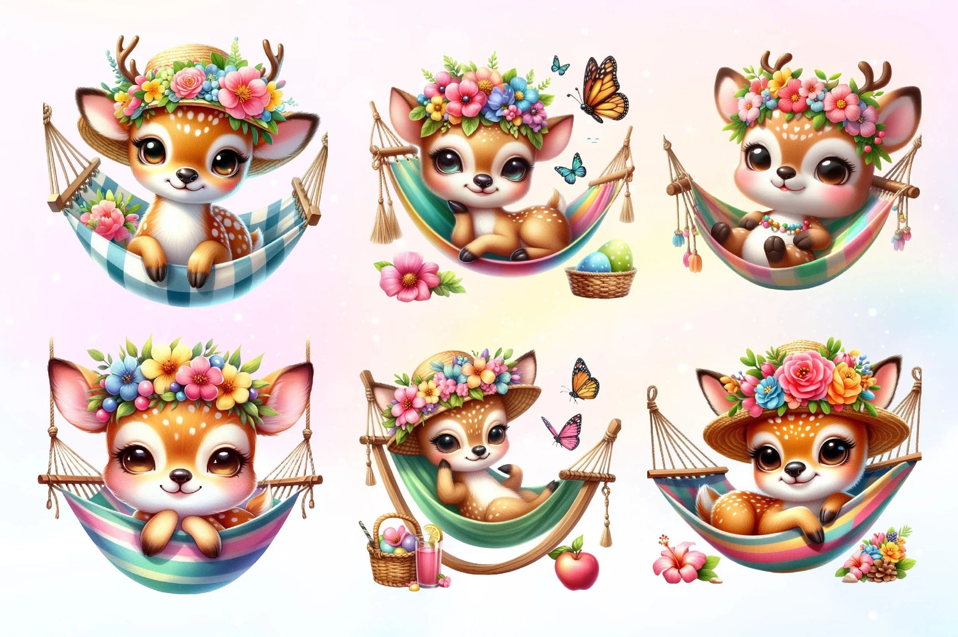 Summer Deer In Hammock Clipart Bundle - CraftNest - Digital Crafting and Art