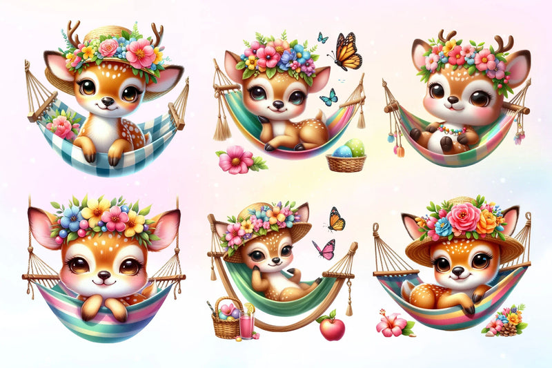 Summer Deer In Hammock Clipart Bundle - CraftNest - Digital Crafting and Art