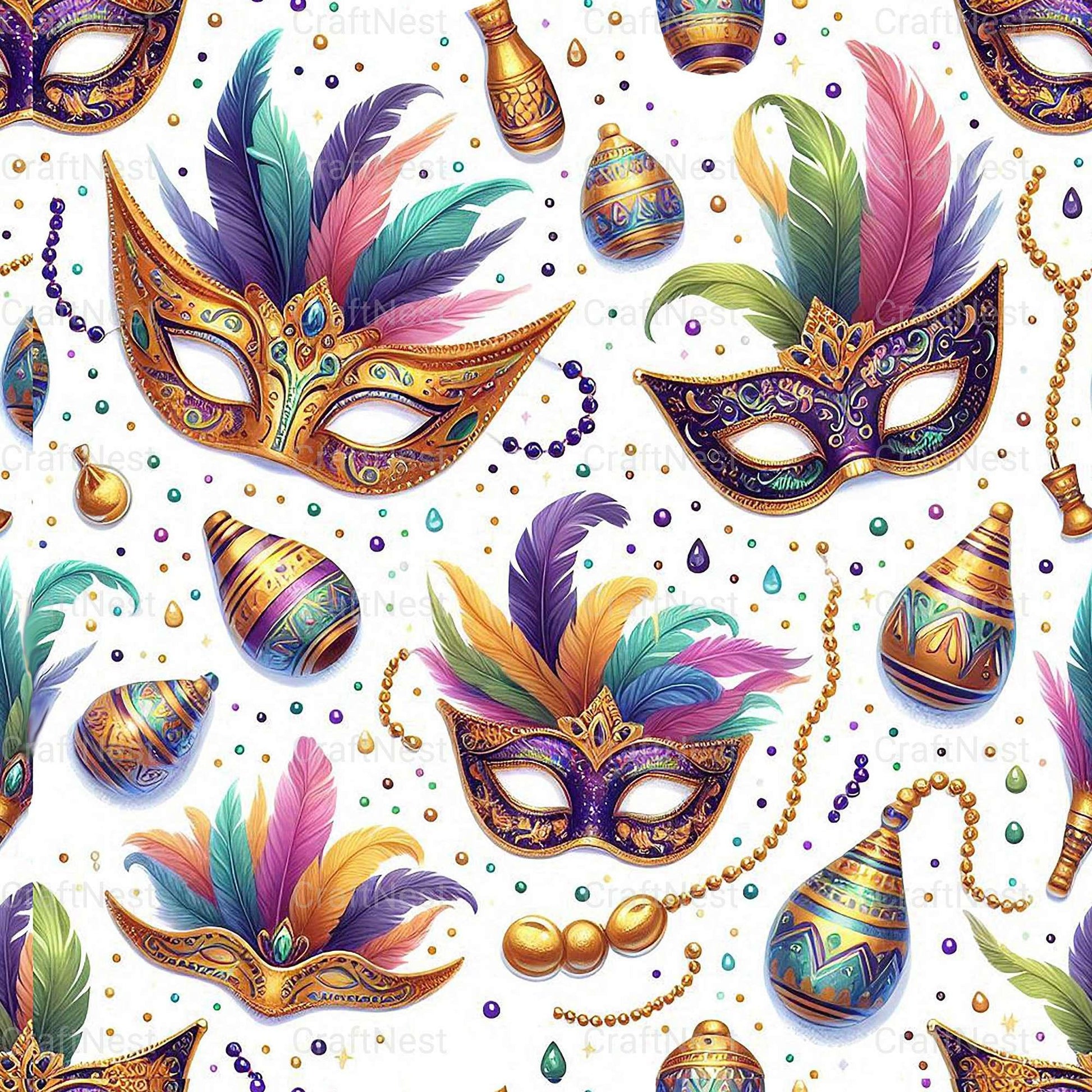 Mardi Gras Seamless Digital Paper - CraftNest - Digital Crafting and Art