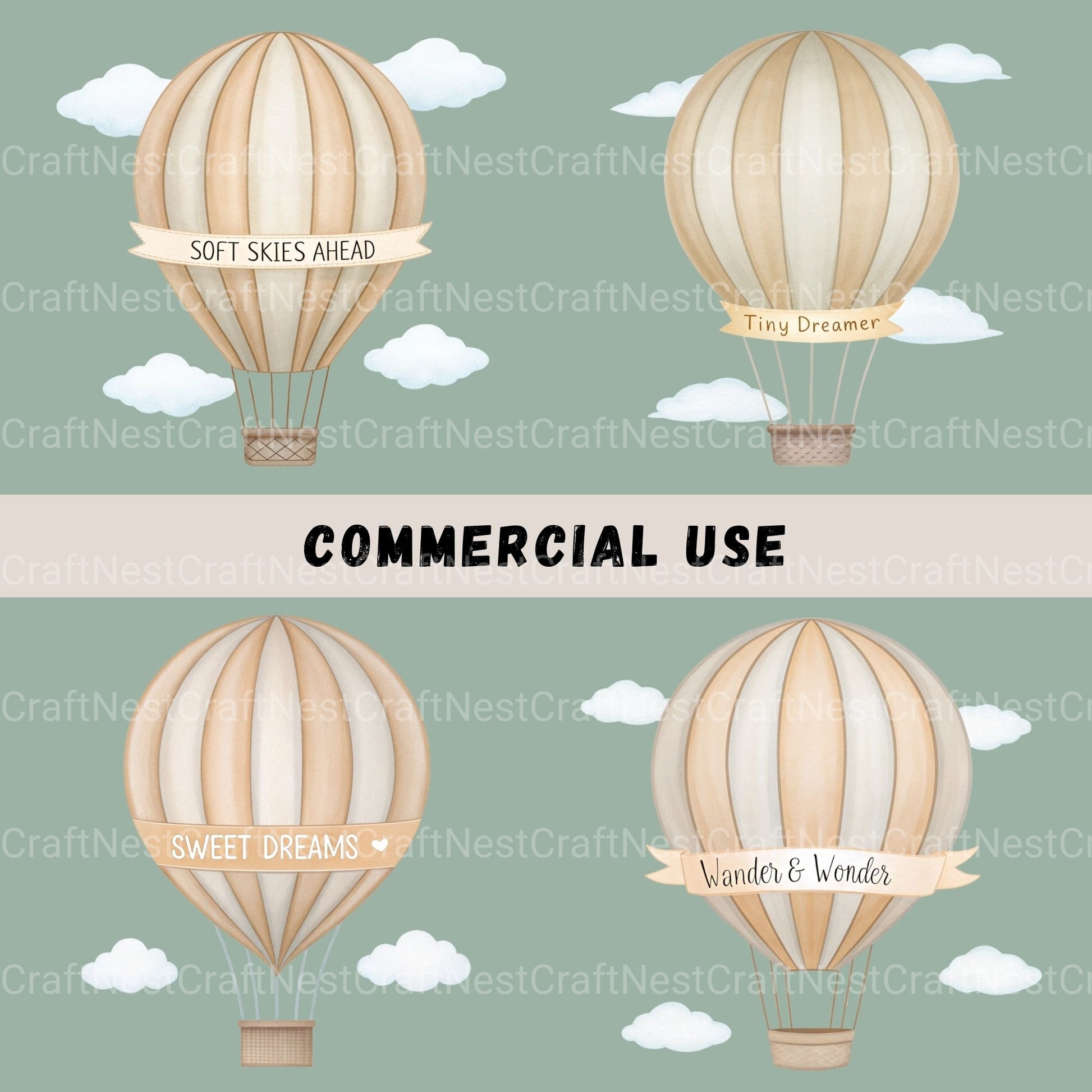 Hot Air Balloons Nursery Quotes Clipart Bundle - CraftNest - Digital Crafting and Art