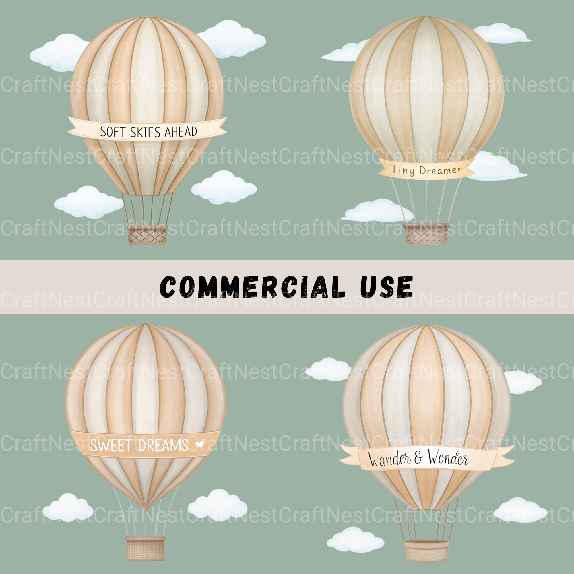 Hot Air Balloons Nursery Quotes Clipart Bundle - CraftNest - Digital Crafting and Art