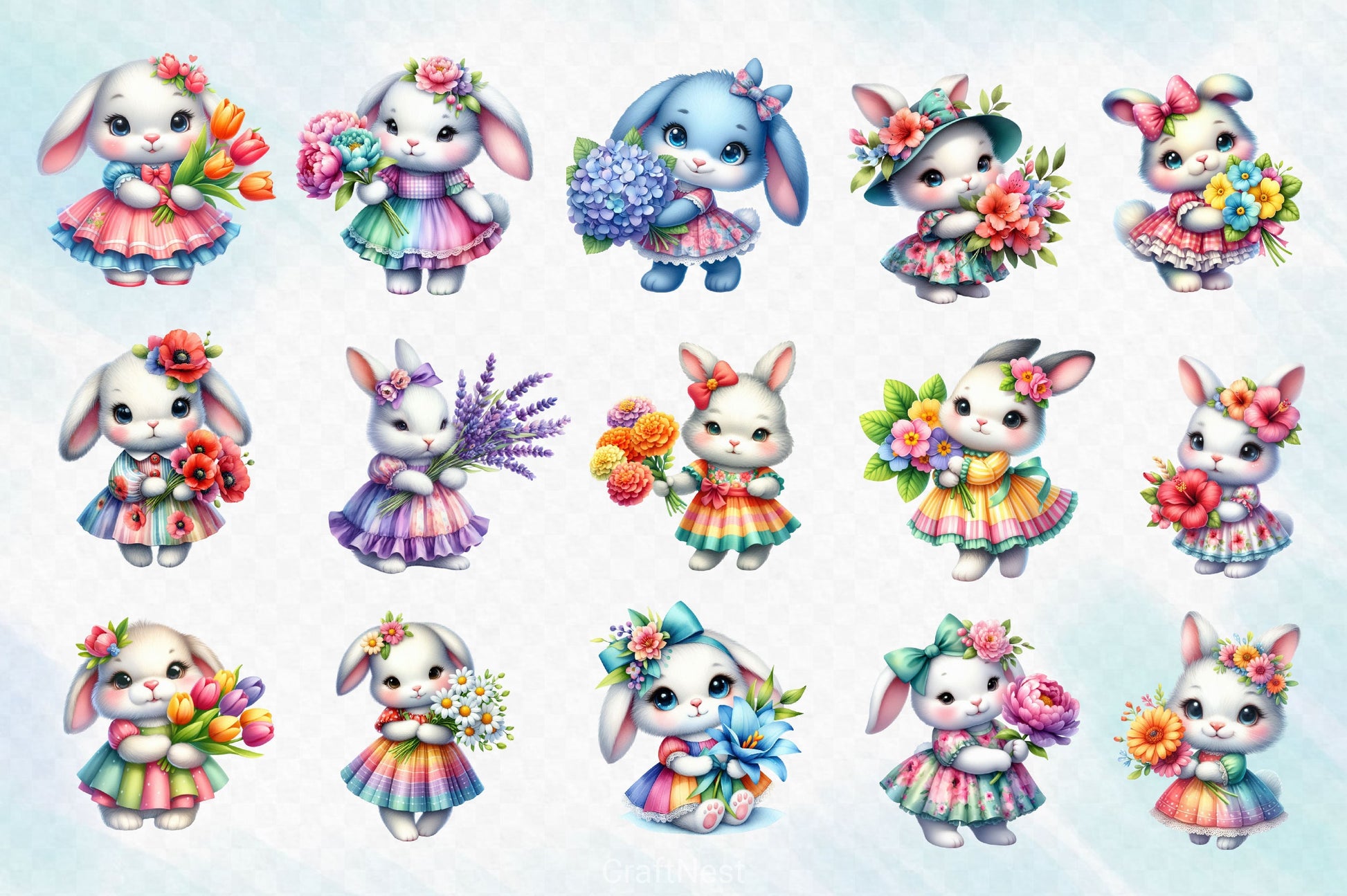 Collection Of Bunny And Bouquet Clipart Bundle - CraftNest - Digital Crafting and Art