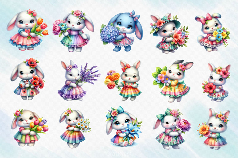 Collection Of Bunny And Bouquet Clipart Bundle - CraftNest - Digital Crafting and Art