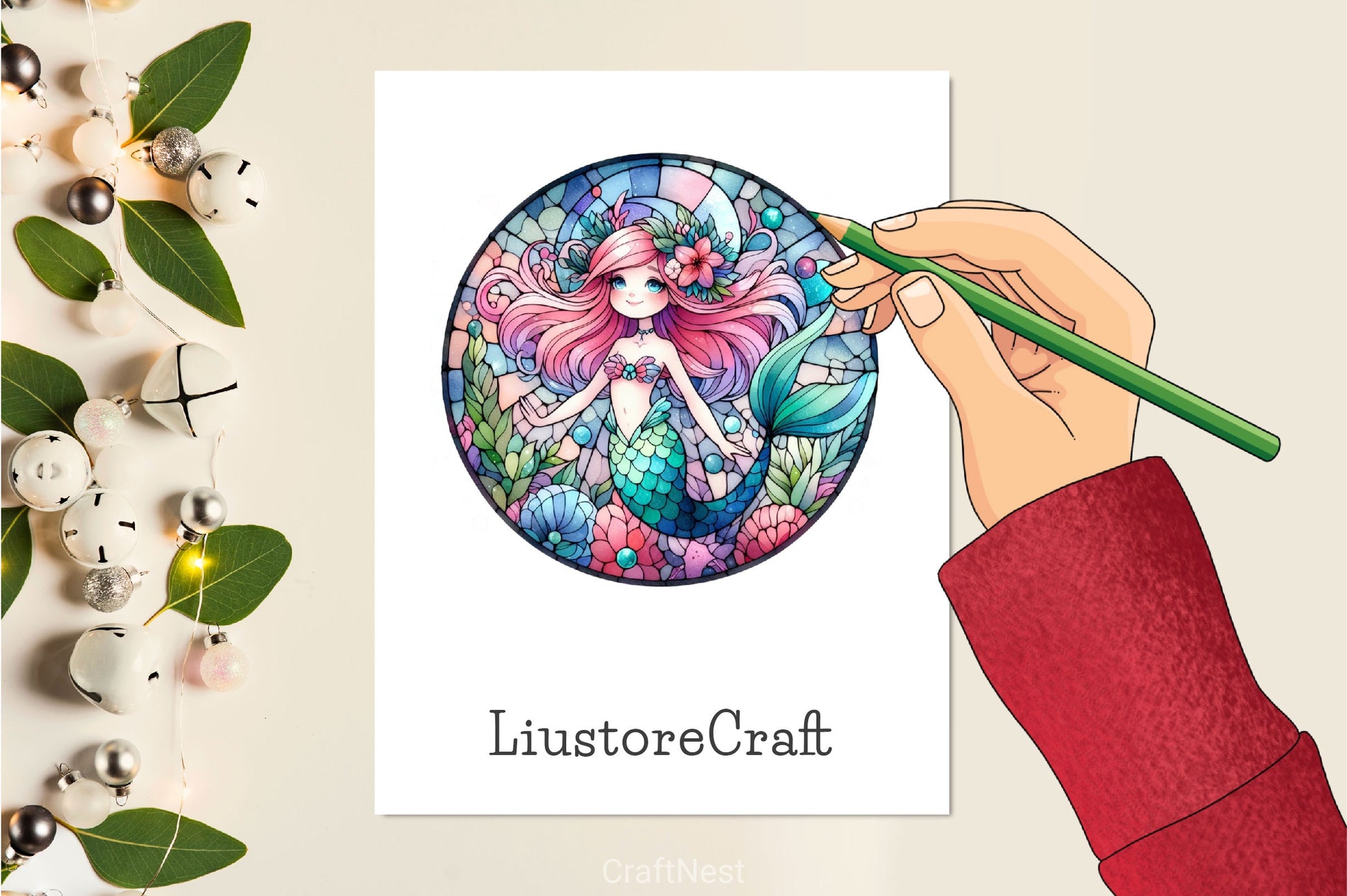 Stained Glass Mermaid Wind Spinner Clipart Bundle - CraftNest - Digital Crafting and Art