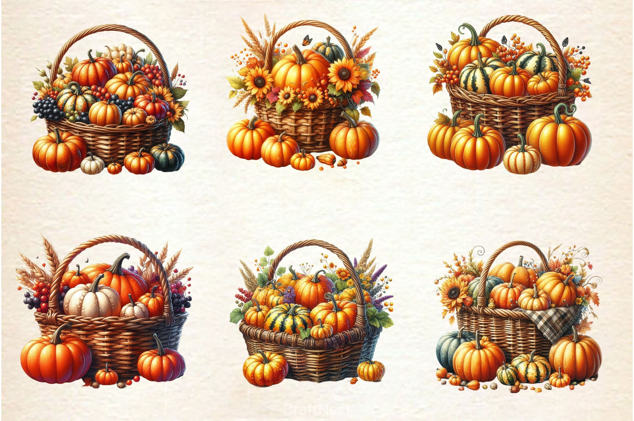 Vintage Pumpkin Basket Clipart Bundle - CraftNest - Digital Crafting and Art