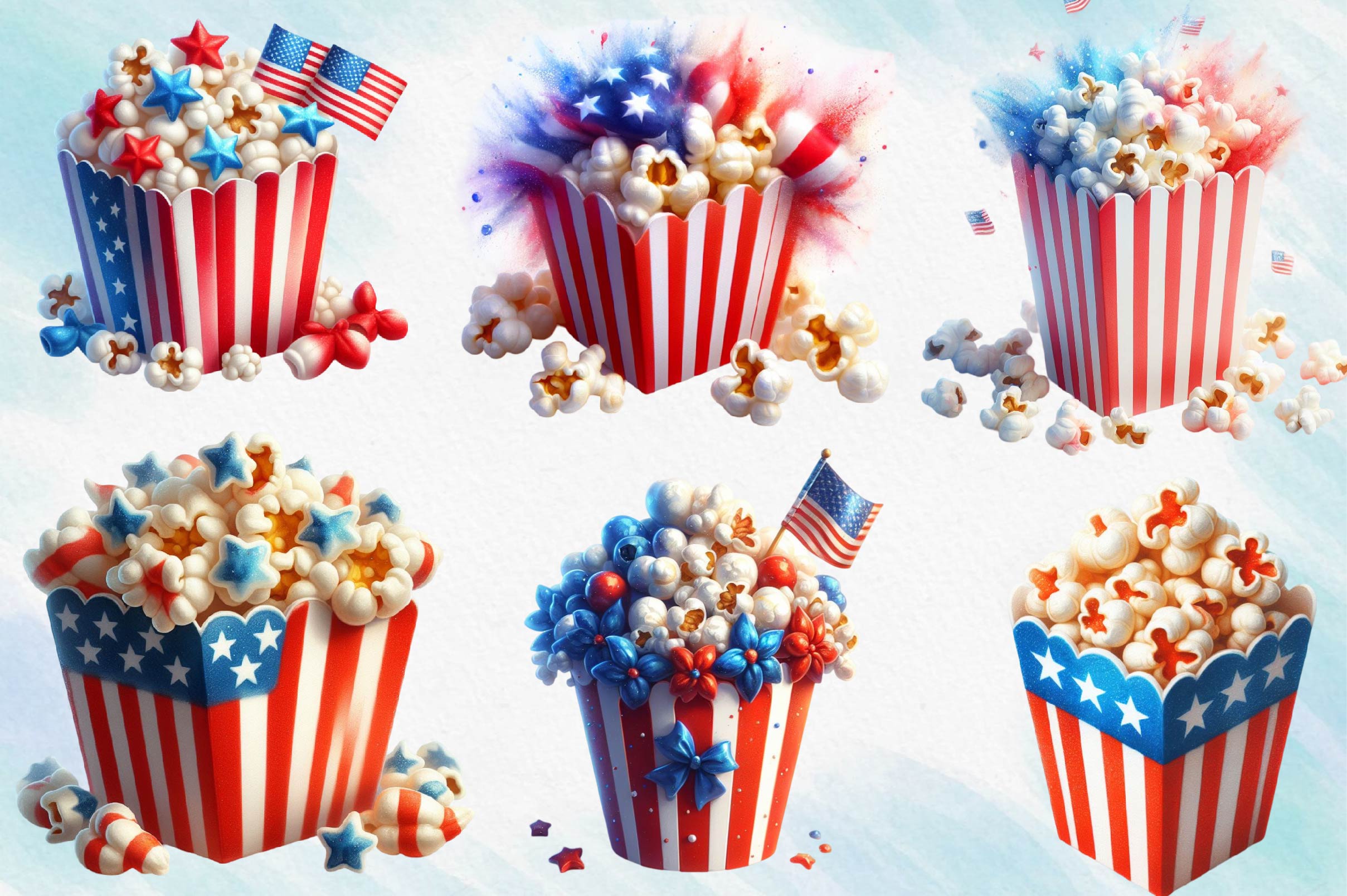 4th Of July Popcorn Bucket Clipart Bundle - CraftNest - Digital Crafting and Art