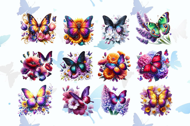 Butterfly Flowers Clipart Bundle 26 - CraftNest - Digital Crafting and Art