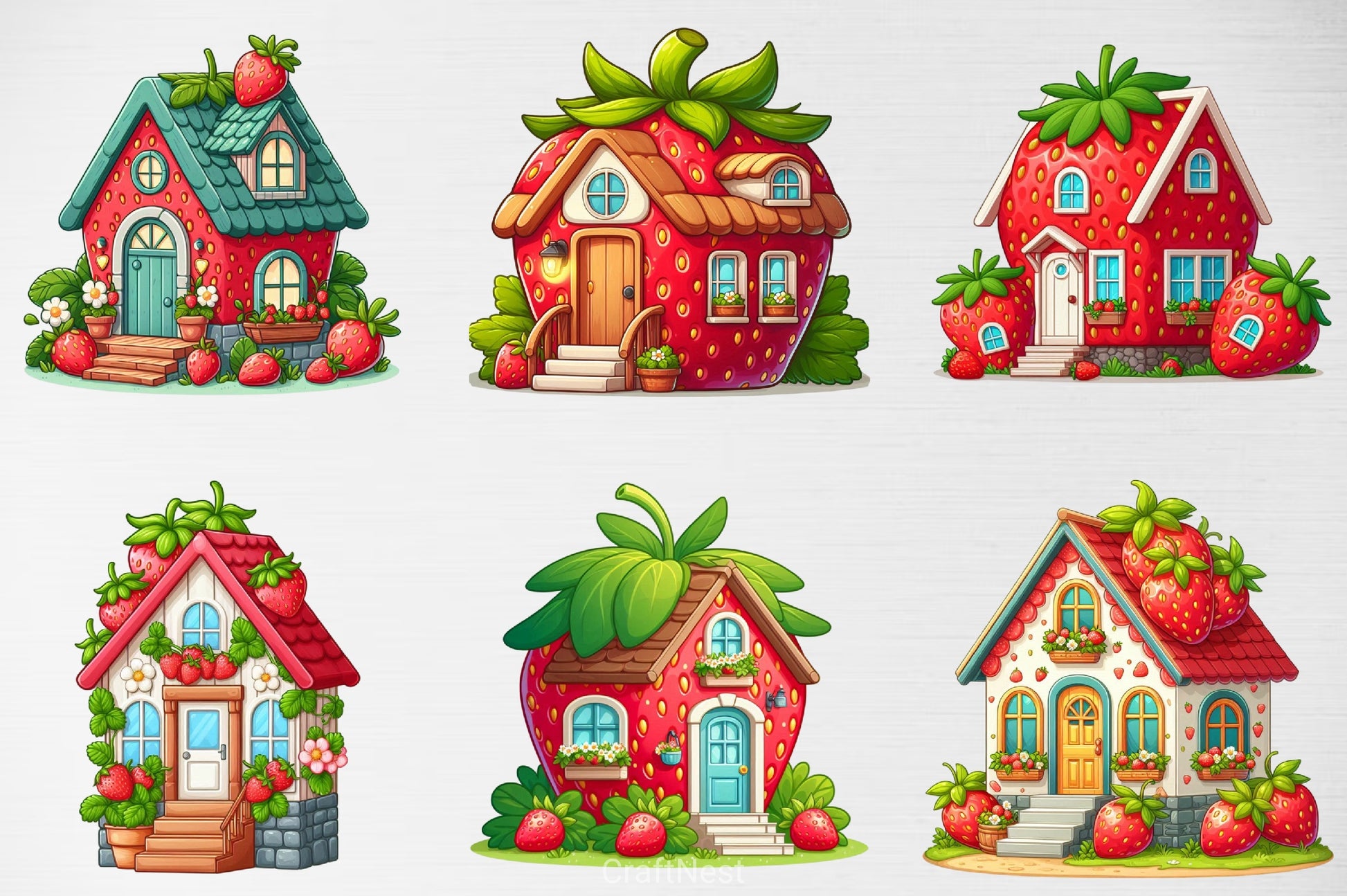 Strawberries House Clipart Bundle - CraftNest - Digital Crafting and Art