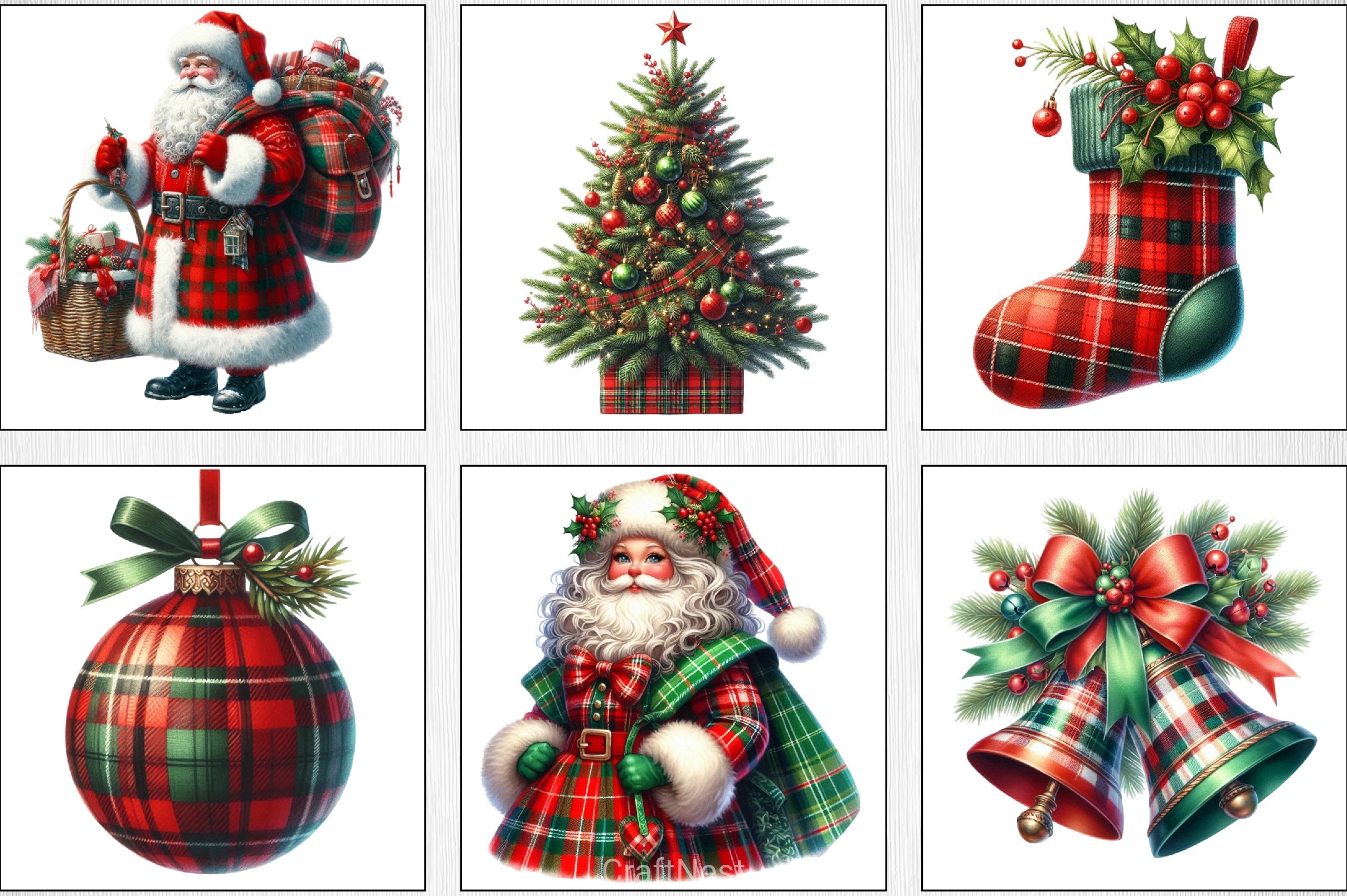 Red & Green Plaid Christmas Clipart Bundle - CraftNest - Digital Crafting and Art
