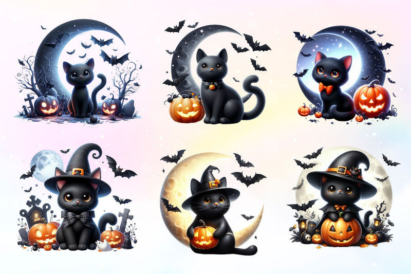 Halloween Black Cat Clipart Bundle 7 - CraftNest - Digital Crafting and Art