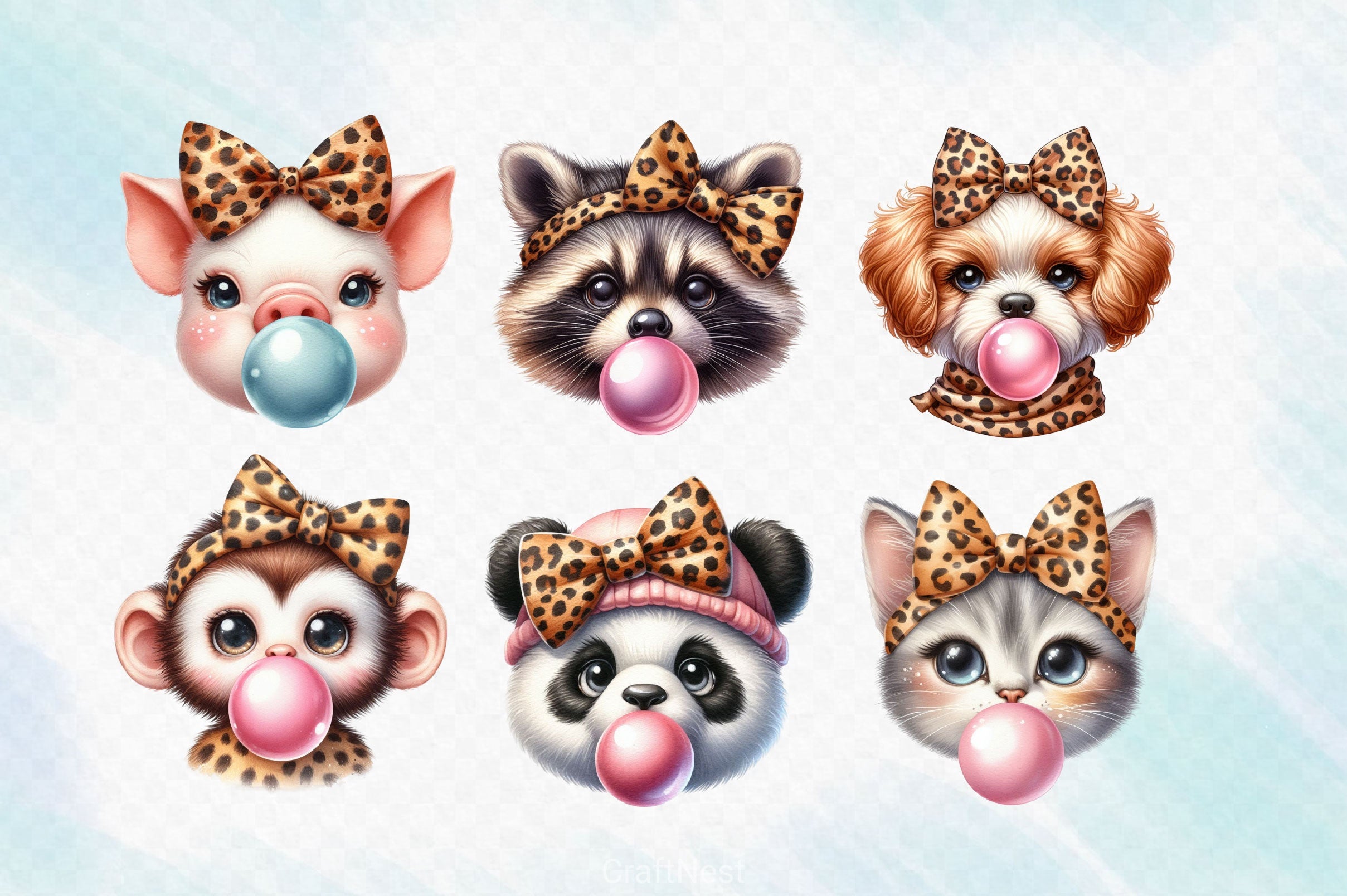 Animal Blowing Bubble Gum Clipart Bundle - CraftNest - Digital Crafting and Art