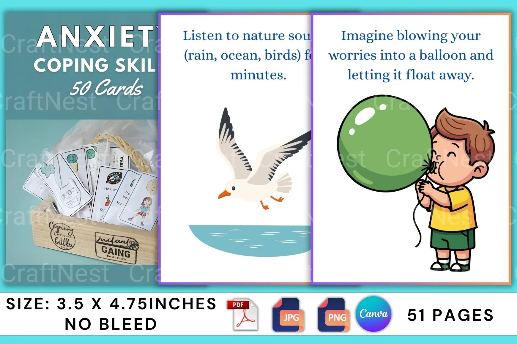50 Anxiety Coping Skills Cards for Stress Relief - CraftNest - Digital Crafting and Art