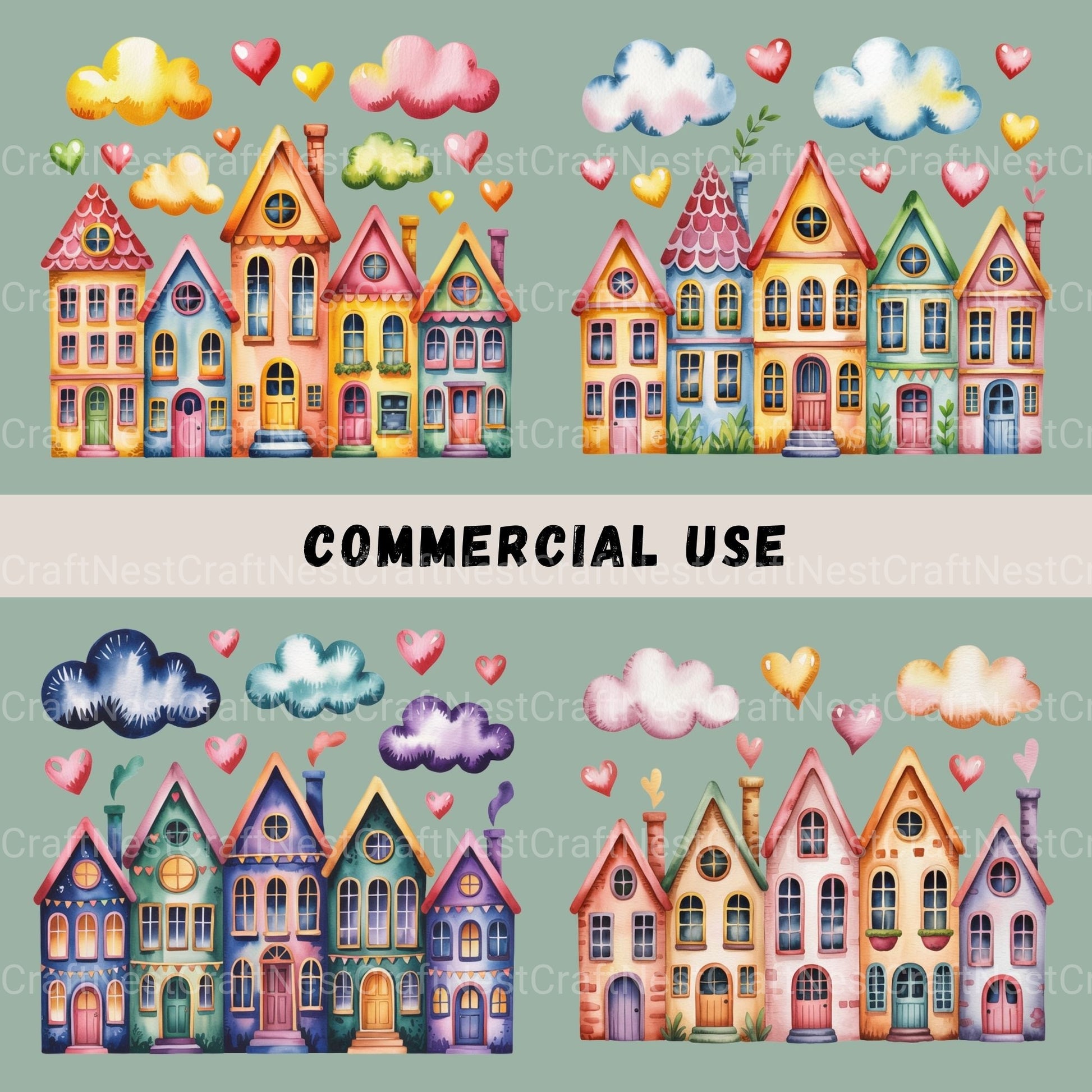 Row Houses 2 Clipart Bundle - CraftNest - Digital Crafting and Art
