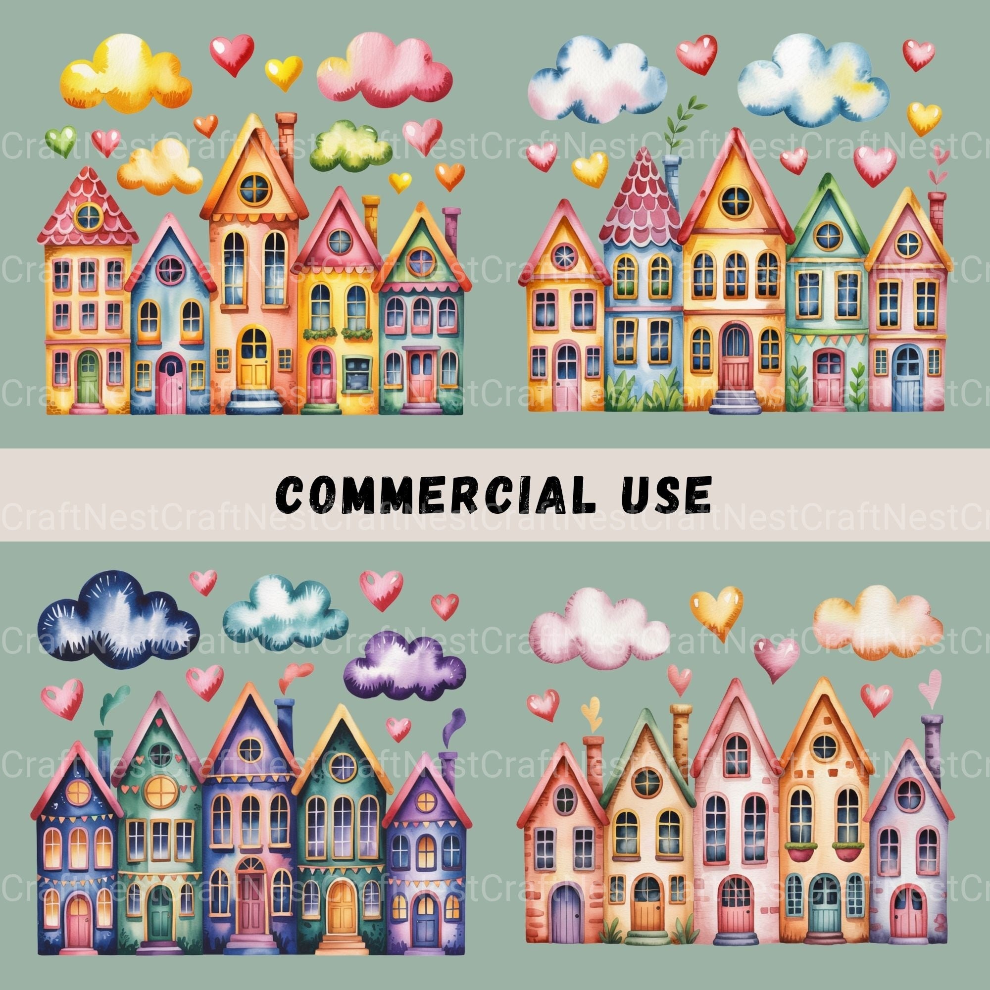 Row Houses 2 Clipart Bundle - CraftNest - Digital Crafting and Art