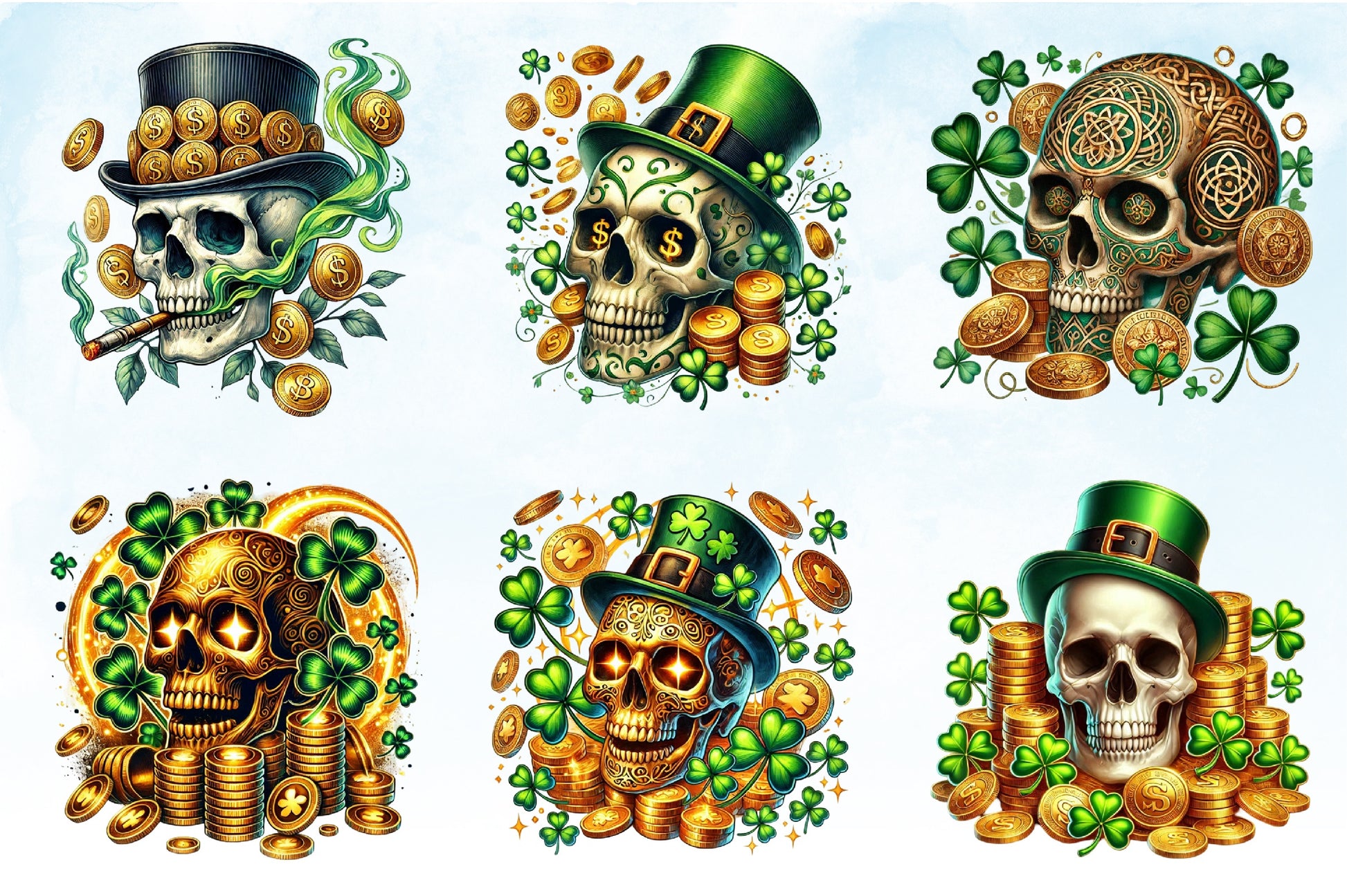 St Patrick Gold Coin Skull Clipart Bundle - CraftNest - Digital Crafting and Art