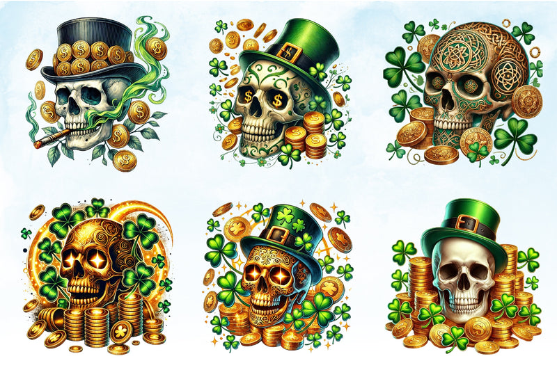 St Patrick Gold Coin Skull Clipart Bundle - CraftNest - Digital Crafting and Art