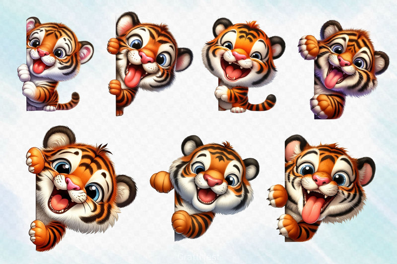 Funny Tiger Peeking Around Corner Clipart Bundle - CraftNest - Digital Crafting and Art
