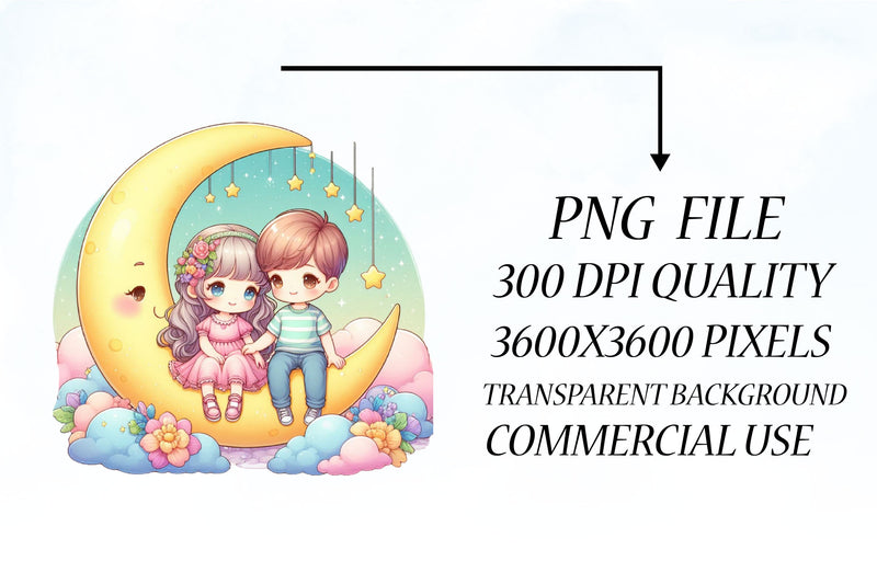 Boy & Girl Moon Clipart Bundle - CraftNest - Digital Crafting and Art