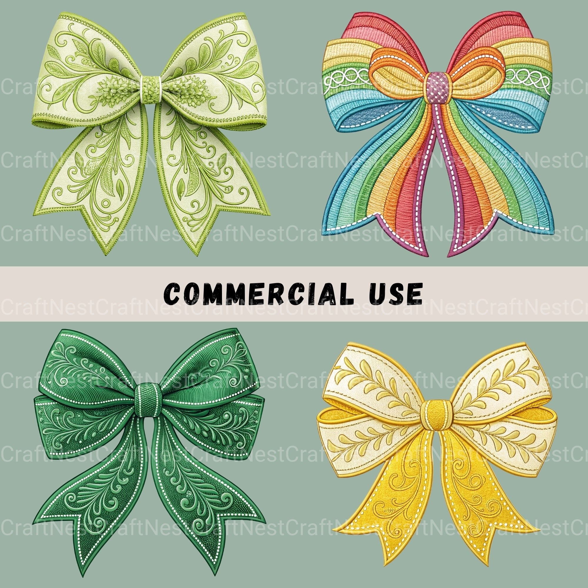 Embroidery Style Bows Clipart Bundle - CraftNest - Digital Crafting and Art