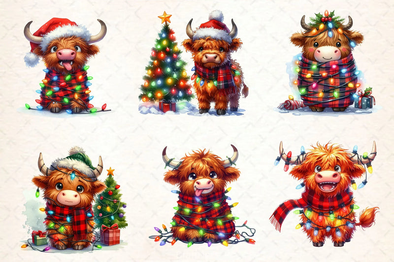 Cute Christmas Highland Cow Clipart Bundle 3 - CraftNest - Digital Crafting and Art