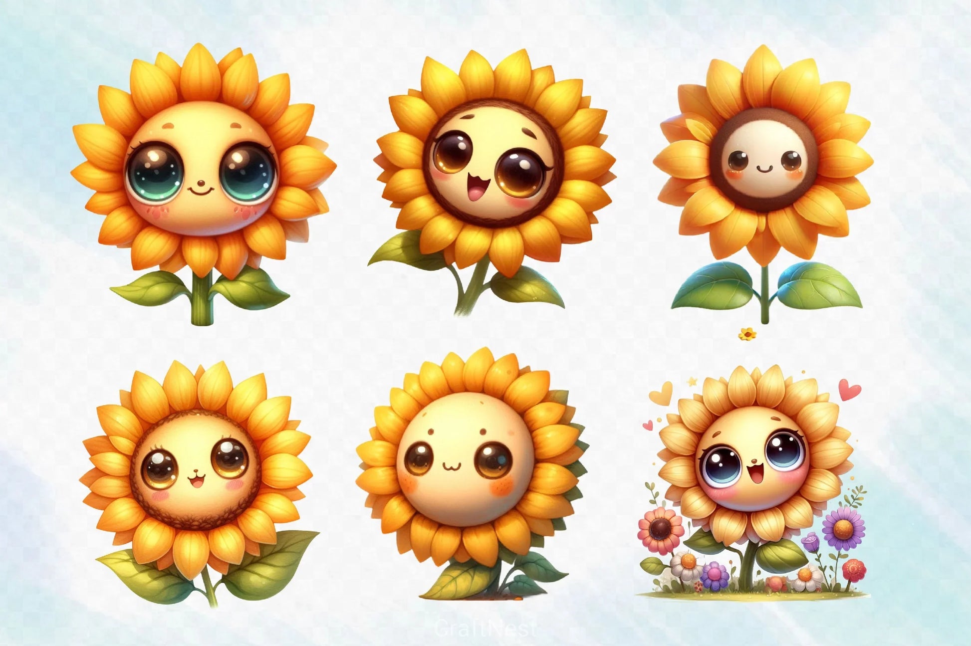 Cute Kawaii Sunflower Clipart Bundle 4 - CraftNest - Digital Crafting and Art